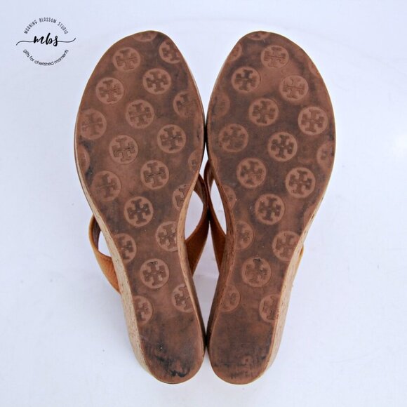Tory Burch Thora Leather Cork Platform Wedge Sandals Tan Gold Women 8.5 - Picture 12 of 13